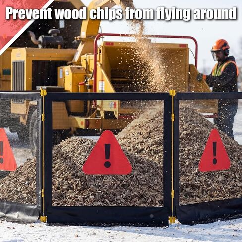 Pushglossy 120" x 45" Heavy Duty Nylon Coated 3 Section Debris Containment Mesh Barrier for Controlling Chips Grinding Stumps Chipping Brush, Portable Safety Barrier with Metal Frame(Warning) in Kuwait