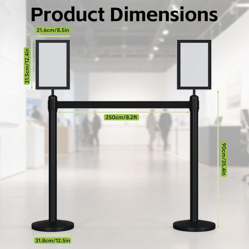 8 Pcs Crowd Control Stanchions Set, Stainless Steel Crowd Control Barrier with 8.2 ft Retractable Belt, Stanchion Post Sign Holders for Theaters, Parties, Weddings, Exhibitions, Black in Kuwait