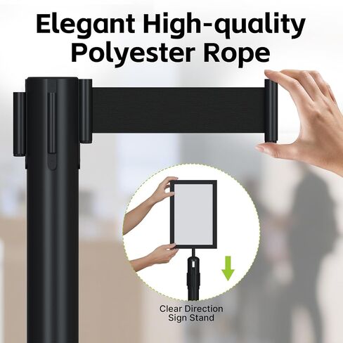 8 Pcs Crowd Control Stanchions Set, Stainless Steel Crowd Control Barrier with 8.2 ft Retractable Belt, Stanchion Post Sign Holders for Theaters, Parties, Weddings, Exhibitions, Black in Kuwait