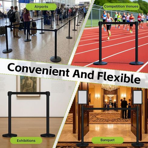 8 Pcs Crowd Control Stanchions Set, Stainless Steel Crowd Control Barrier with 8.2 ft Retractable Belt, Stanchion Post Sign Holders for Theaters, Parties, Weddings, Exhibitions, Black in Kuwait