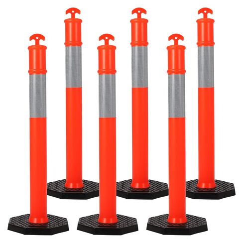Delineator Post with Base 6 Pack, KOKEBREN 45 Inch Portable Orange Traffic Delineator Posts Cones with Reflective Collars for Driving Practice and Construction Work in Kuwait