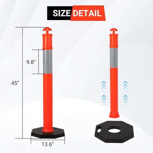 Delineator Post with Base 6 Pack, KOKEBREN 45 Inch Portable Orange Traffic Delineator Posts Cones with Reflective Collars for Driving Practice and Construction Work in Kuwait
