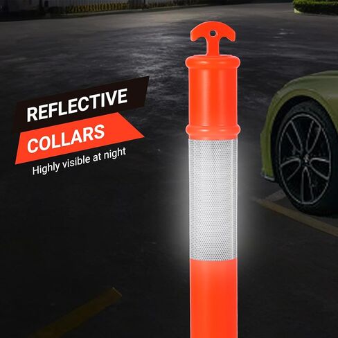 Delineator Post with Base 6 Pack, KOKEBREN 45 Inch Portable Orange Traffic Delineator Posts Cones with Reflective Collars for Driving Practice and Construction Work in Kuwait