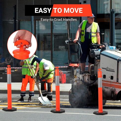 Delineator Post with Base 6 Pack, KOKEBREN 45 Inch Portable Orange Traffic Delineator Posts Cones with Reflective Collars for Driving Practice and Construction Work in Kuwait