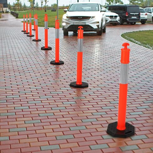Delineator Post with Base 6 Pack, KOKEBREN 45 Inch Portable Orange Traffic Delineator Posts Cones with Reflective Collars for Driving Practice and Construction Work in Kuwait