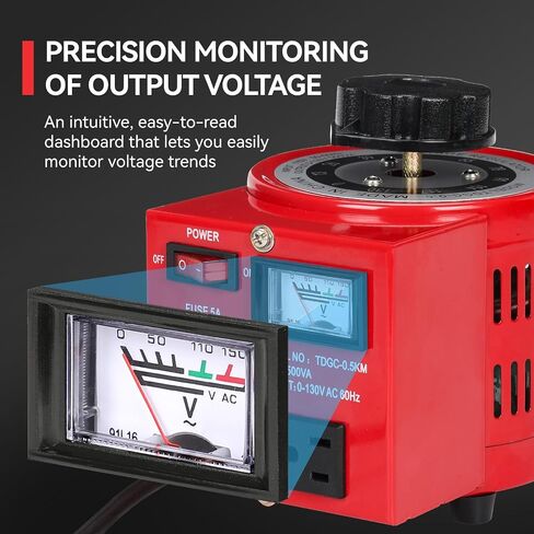 500VA Adjustable Voltage Transformer, 110V Input 0-130V Output AC Voltage Regulator Stabilizer, Stepless Variable Power Converter for Household Industrial Laboratory Equipment Voltage Testing in Kuwait
