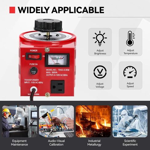 500VA Adjustable Voltage Transformer, 110V Input 0-130V Output AC Voltage Regulator Stabilizer, Stepless Variable Power Converter for Household Industrial Laboratory Equipment Voltage Testing in Kuwait