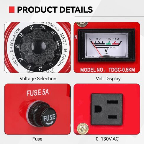 500VA Adjustable Voltage Transformer, 110V Input 0-130V Output AC Voltage Regulator Stabilizer, Stepless Variable Power Converter for Household Industrial Laboratory Equipment Voltage Testing in Kuwait