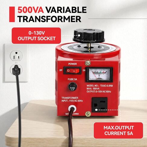500VA Adjustable Voltage Transformer, 110V Input 0-130V Output AC Voltage Regulator Stabilizer, Stepless Variable Power Converter for Household Industrial Laboratory Equipment Voltage Testing in Kuwait