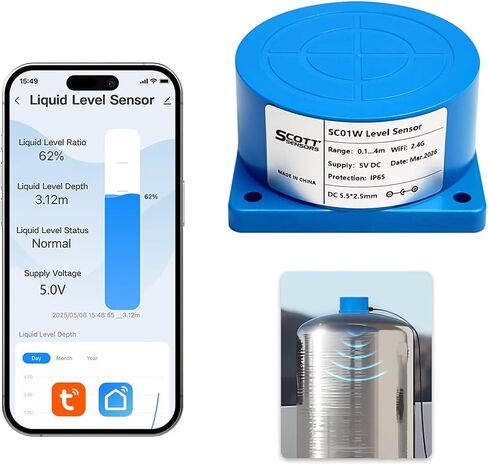 SCOTTSENSORS SC01W Smart Sensor Blue WiFi Ultrasonic Water Level Measurement IP66 Liquid Level Monitoring Sensor Controller Automatic Alarm Indicator in Kuwait