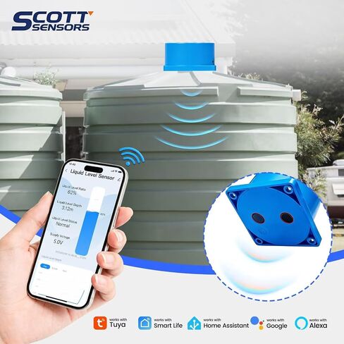 SCOTTSENSORS SC01W Smart Sensor Blue WiFi Ultrasonic Water Level Measurement IP66 Liquid Level Monitoring Sensor Controller Automatic Alarm Indicator in Kuwait