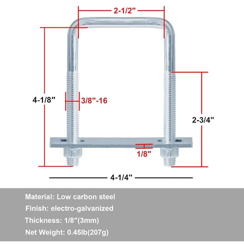 8 Pcs 2-1/2 Inch Wide Square U-Bolt, 3/8" x 2-1/2" x 4-1/8" in Kuwait