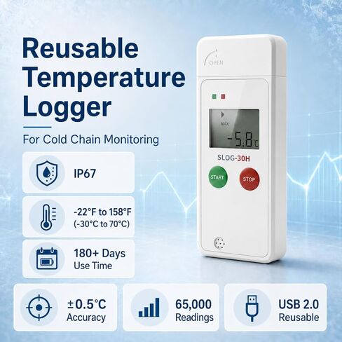 USB Temperature Data Logger,Temperature Recorder with 65000 Points,Auto PDF Report,180days Cold Chain Refrigerator Thermometer in Kuwait