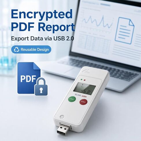 USB Temperature Data Logger,Temperature Recorder with 65000 Points,Auto PDF Report,180days Cold Chain Refrigerator Thermometer in Kuwait
