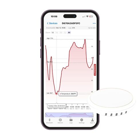 مستشعر درجة حرارة قرص تيمبو ومسجل لهواتف iPhone وAndroid، متوافق مع بلوتوث، مقياس حرارة لاسلكي عن بعد، طويل المدى، ذاكرة كبيرة، تصدير بيانات غير محدودة، تم تطويره ودعمه في الولايات المتحدة الأمريكية in Kuwait