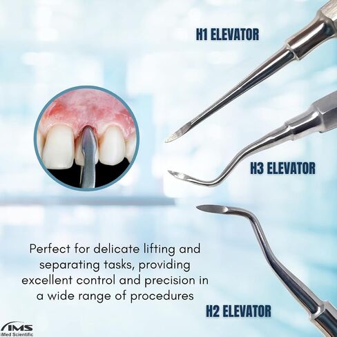 3 Pcs Dental Root Tip Heidbrink Elevators H1 Straight, H2 Left, H3 Right, Tooth Extracting Stainless Steel Elevator Set for Dentists Students Training Centers in Kuwait
