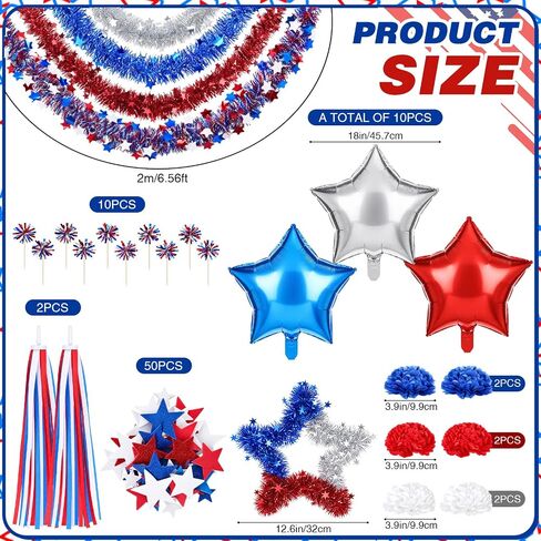 4th of July Bike Decoration Set Patriotic Parade Accessories with Glitter Tinsel Patriotic Garland Bicycle Ribbon American Flag for 250th Anniversary Independence Day Party Decor in Kuwait