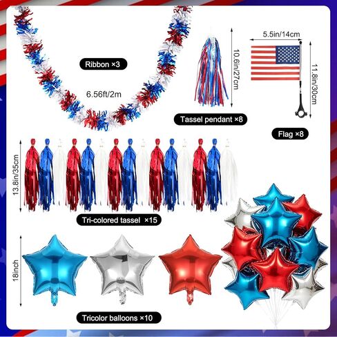 Foxtell 4th of July Patriotic Bike Decor Include USA Flags Tinsel Garlands Red White Blue Star Balloons Bike Ribbon Streamers and Paper Streamers Patriotic Bike Decor Set in Kuwait
