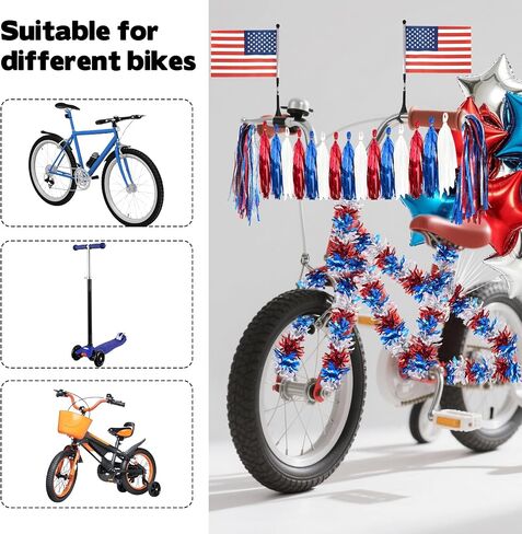 Foxtell 4th of July Patriotic Bike Decor Include USA Flags Tinsel Garlands Red White Blue Star Balloons Bike Ribbon Streamers and Paper Streamers Patriotic Bike Decor Set in Kuwait