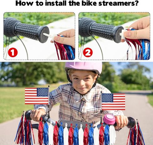 Foxtell 4th of July Patriotic Bike Decor Include USA Flags Tinsel Garlands Red White Blue Star Balloons Bike Ribbon Streamers and Paper Streamers Patriotic Bike Decor Set in Kuwait