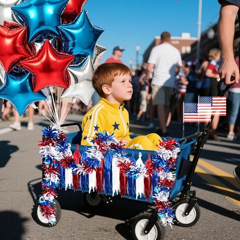 Foxtell 4th of July Patriotic Bike Decor Include USA Flags Tinsel Garlands Red White Blue Star Balloons Bike Ribbon Streamers and Paper Streamers Patriotic Bike Decor Set in Kuwait