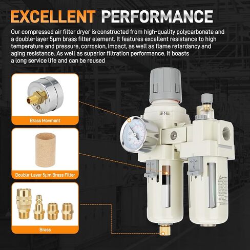 وحدة تزييت منظم ضغط فلتر ضاغط الهواء 3/8 بوصة NPT (FRL) مع موصل قياس ضغط مرشح نصف تلقائي وشريط PTFE، فاصل الزيت عن الماء مناسب للأنظمة الهوائية 0-150PSI in Kuwait