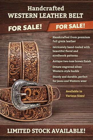 CHALLENGER Men's 1-1/2" Wide Leather Casual Jean Belt Classic Tooled in Kuwait