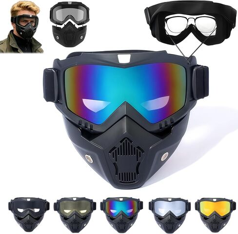 Betachable Full Face Goggle Mask, Anti-Ultraviolet Radiation, Anti-Dust, Anti-Fog HD Lens, Retro Windproof Goggles in Kuwait