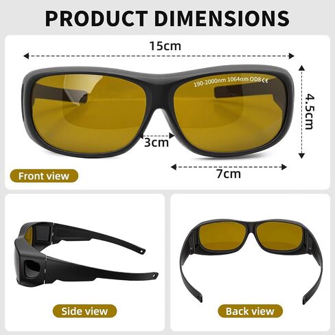 Laser Safety Glasses, OD8 Eye Protection for 190-2000nm & 1064nm, Goggles for IPL, Fiber Laser Engraving, Cutting, Welding & Lab Use with Case & Cloth in Kuwait