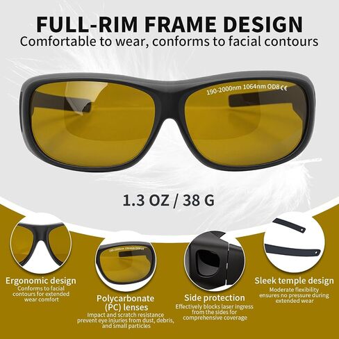 Laser Safety Glasses, OD8 Eye Protection for 190-2000nm & 1064nm, Goggles for IPL, Fiber Laser Engraving, Cutting, Welding & Lab Use with Case & Cloth in Kuwait