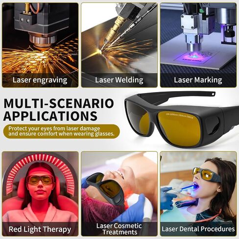 Laser Safety Glasses, OD8 Eye Protection for 190-2000nm & 1064nm, Goggles for IPL, Fiber Laser Engraving, Cutting, Welding & Lab Use with Case & Cloth in Kuwait