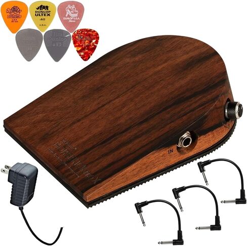 Ortega Guitars HKPROX-SE Horse Kick Pro X, Striped Ebony - Percussion Stomp Box with 5 Samples - Bundle with 3 Patch Cables and 6 Dunlop Picks in Kuwait