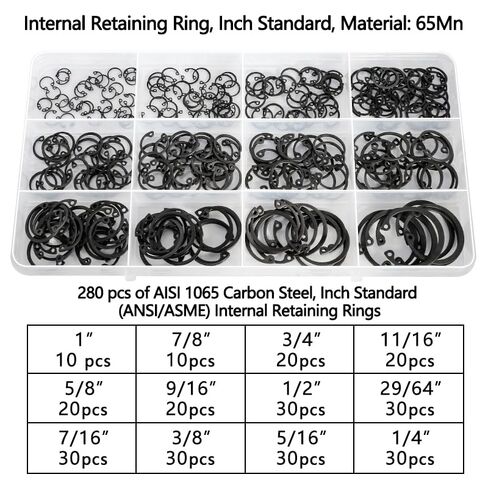 Internal Circlip Assortment Kit, Black Carbon Steel Retaining Rings for Bores, Multiple Sizes in Kuwait