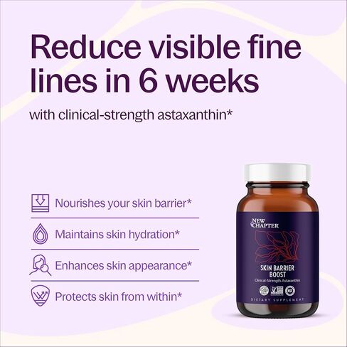 New Chapter Skin Barrier Boost – Clinical-Strength Astaxanthin for Fine Lines - Collagen Protection + Hydration - Vitamins A C E Zinc + Collagen Peptides - Visible Results in 6 Weeks - 30 Count in Kuwait