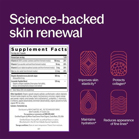 New Chapter Skin Barrier Boost – Clinical-Strength Astaxanthin for Fine Lines - Collagen Protection + Hydration - Vitamins A C E Zinc + Collagen Peptides - Visible Results in 6 Weeks - 30 Count in Kuwait
