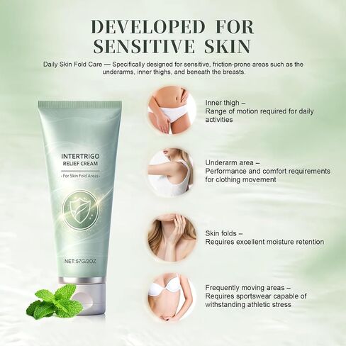Intertrigo Cream - Skin Fold Care & Chafing Support Cream with Zinc Oxide & Undecylenic Acid, Intertrigo Barrier Cream Helps Maintain Dryness & Reduce Friction (1pc) in Kuwait