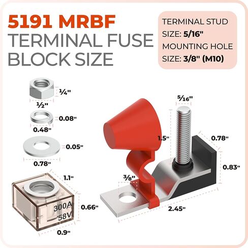 5191 MRBF Fuse Block, 58V DC Marine Battery Fuse Holder, 30-300 AMP Fuse Block for Boat, RV, Solar, Inverter, Windlass, Bow Thruster in Kuwait