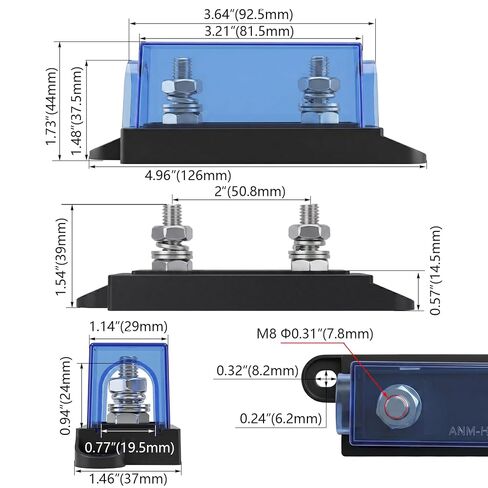Heavy-Duty MEGA/ANM Fuse Holder, 300A 32V DC Rated | Stainless Steel M8 Studs for RV, Marine Auto in Kuwait