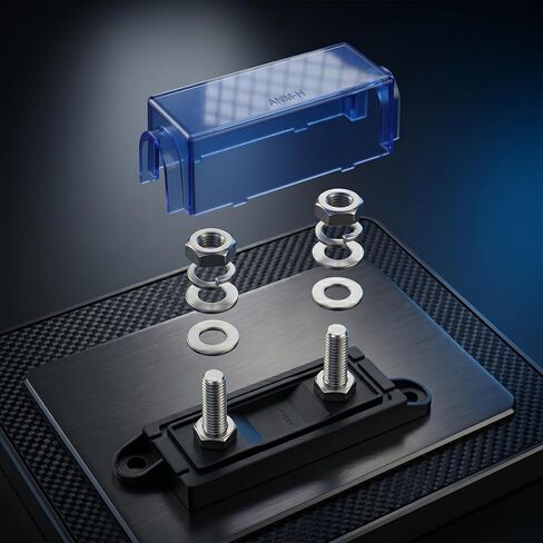 Heavy-Duty MEGA/ANM Fuse Holder, 300A 32V DC Rated | Stainless Steel M8 Studs for RV, Marine Auto in Kuwait