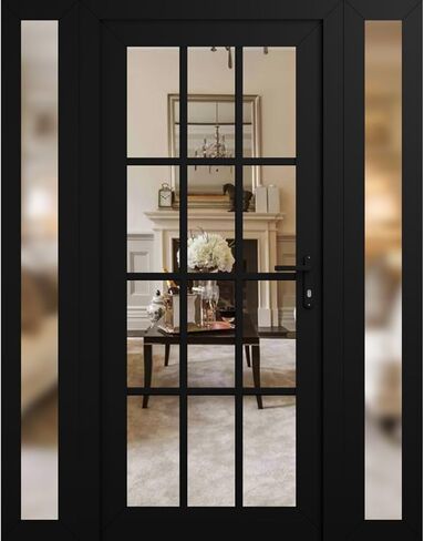 Front Exterior Prehung Metal-Plastic Door Clear Glass/MANUX 8355 Matte Black/Office Commercial and Residential Doors Entrance Patio Garage 64" x 80" Left-Hand Inswing in Kuwait