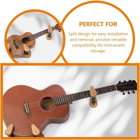 Wall Mount Guitar Hanger for Acoustic Guitar and Zhongruan, Split Design with Angled Suspension, Beech Wood and Iron Construction, Versatile Compatibility, for Home Decor in Kuwait