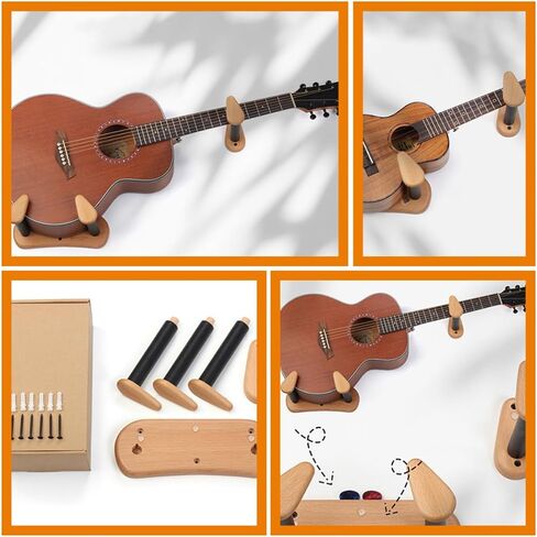Wall Mount Guitar Hanger for Acoustic Guitar and Zhongruan, Split Design with Angled Suspension, Beech Wood and Iron Construction, Versatile Compatibility, for Home Decor in Kuwait