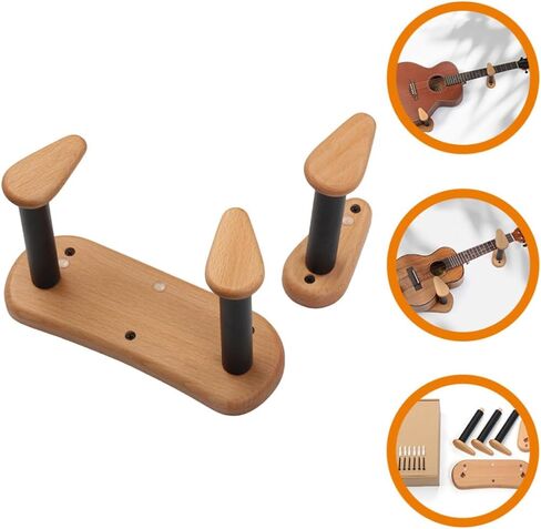 Wall Mount Guitar Hanger for Acoustic Guitar and Zhongruan, Split Design with Angled Suspension, Beech Wood and Iron Construction, Versatile Compatibility, for Home Decor in Kuwait