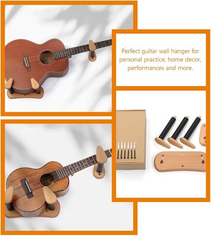 Wall Mount Guitar Hanger for Acoustic Guitar and Zhongruan, Split Design with Angled Suspension, Beech Wood and Iron Construction, Versatile Compatibility, for Home Decor in Kuwait