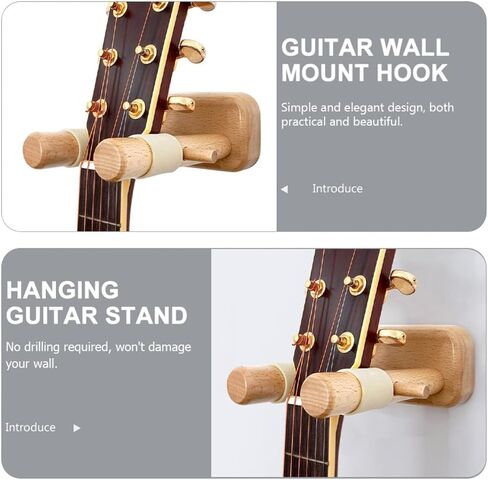 Beige Wood Guitar Wall Mount Hanger with Split Design for Space Efficiency, Sturdy Guitar Holder Wall Hook for Stringed Instruments, for Personal Use and Home Decoration in Kuwait