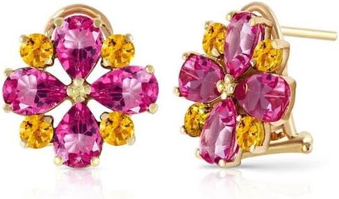 Galaxy Gold GG 14k Yellow Gold Pink Topaz and Citrine French Clip Flower Earrings in Saudi Arabia
