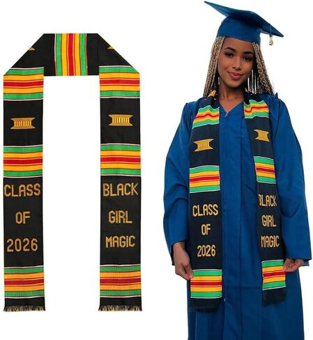 Black Girl Magic Kente Graduation Stole 2025 | Authentic African Art Kente Stole | Bold Patterns and Vibrant Colors 72"x4.5" in Kuwait