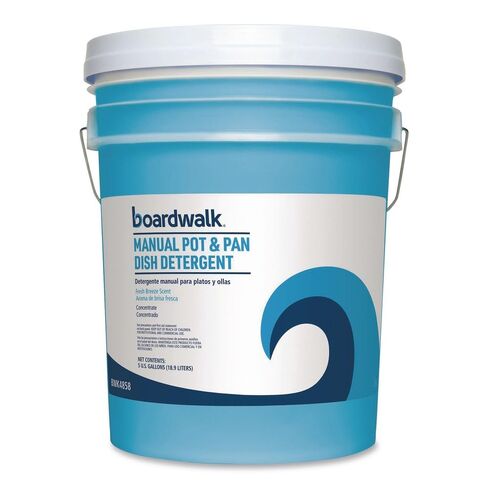 Boardwalk Commercial Liquid Dish Soap, 5 Gallon Pail, Fresh Scent, Grease Cutting, Mild on Hands, Neutral pH, Long Lasting Suds, Made in the USA in Kuwait