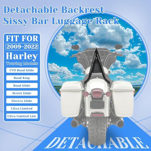HECASA Detachable Backrest Sissy Bar Compatible with 2009-2024 Harley Touring Models Street Road Electra Glide Road King CVO Ultra Limited Low Back Rest Luggage Rack (22 Inches Black) in Kuwait