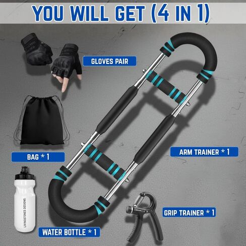Livingstones Designs 5-in-1 Twister Arm Trainer مع حقيبة، زوج قفازات، زجاجة ومقبض يدوي، معدات تمرين الصدر قابلة للتعديل، مدرب الذراع للرجال، مدرب الصدر للرجال، تدريب عضلات الكتف in Kuwait